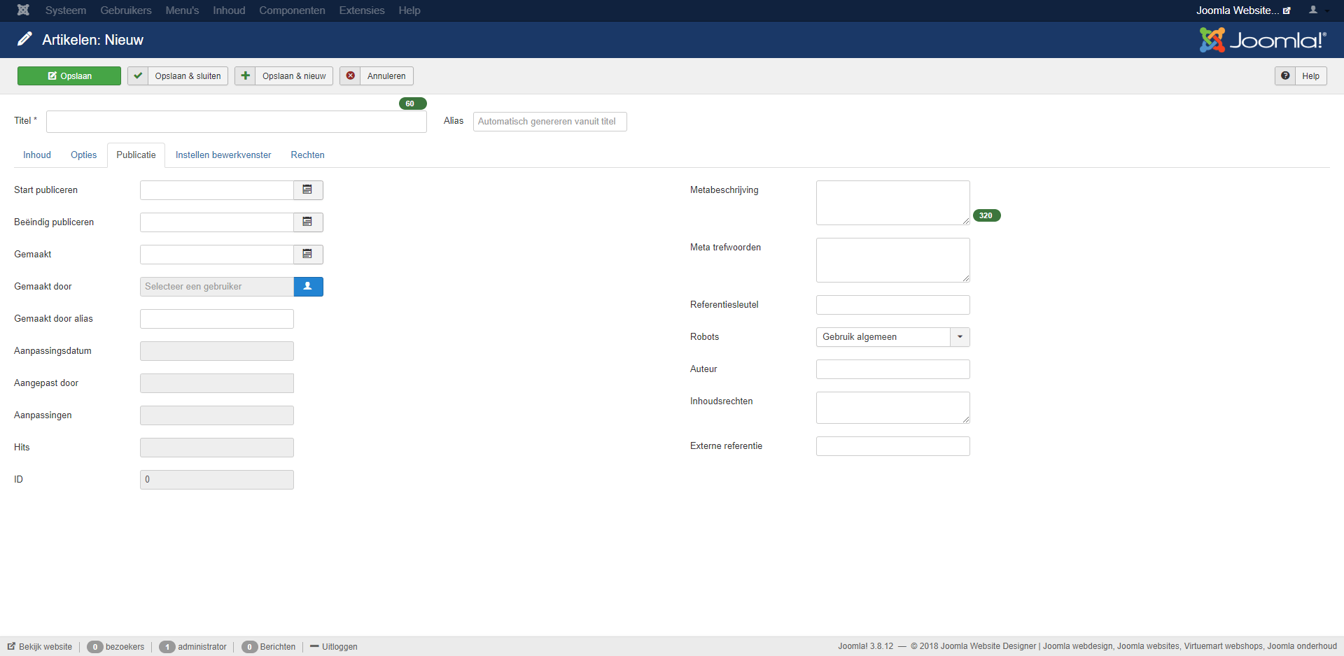 joomla artikel publicatie opties