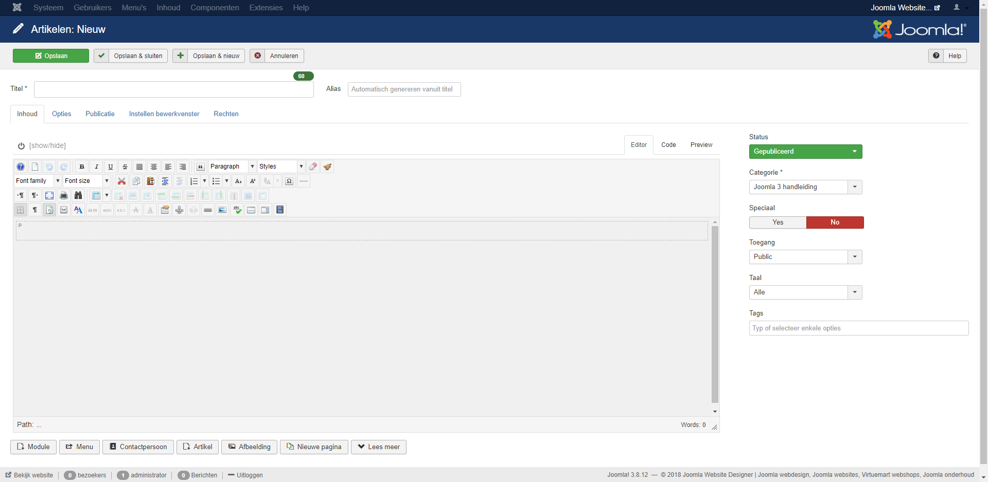 joomla artikel toevoegen