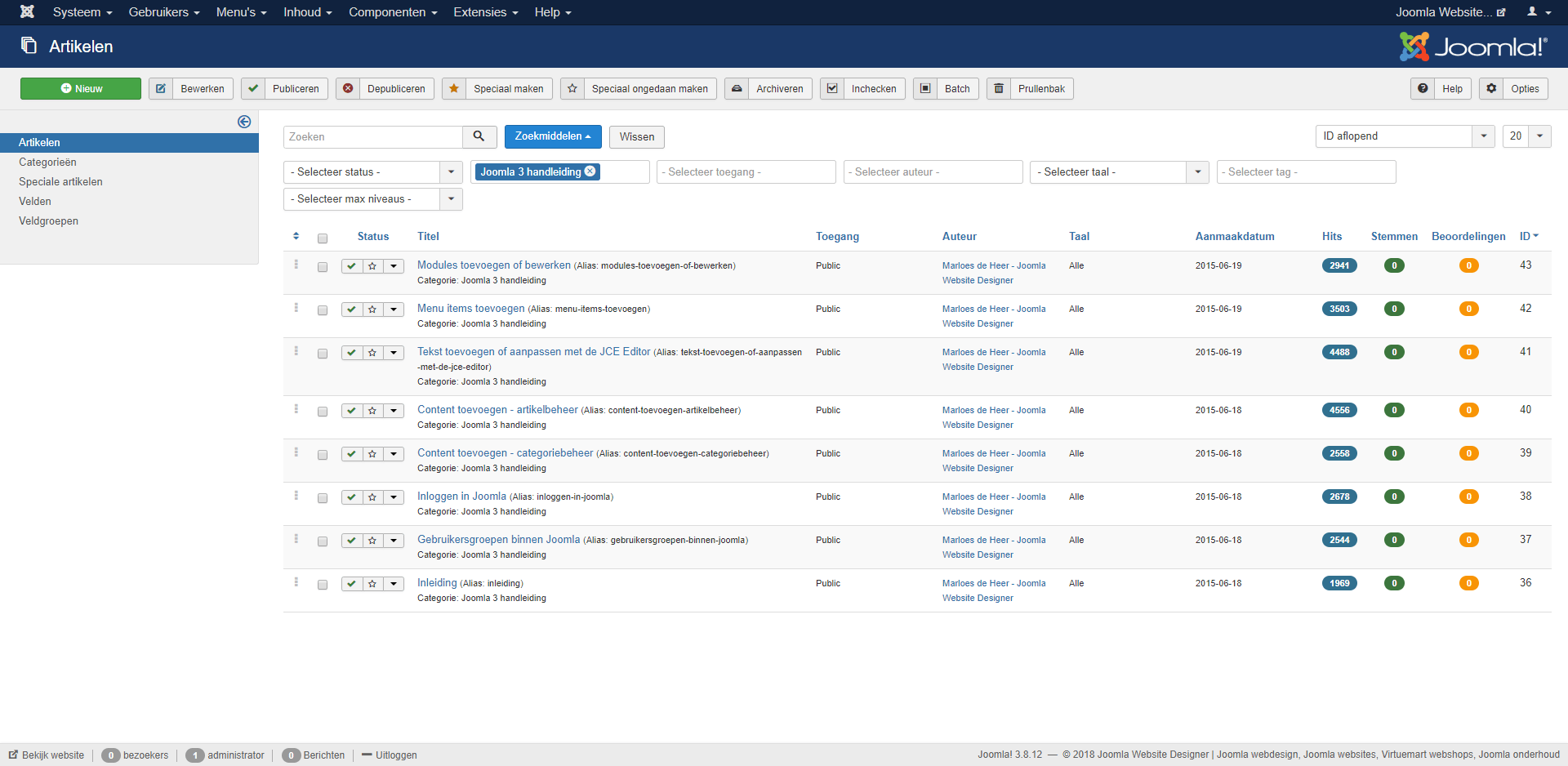 joomla artikelbeheer