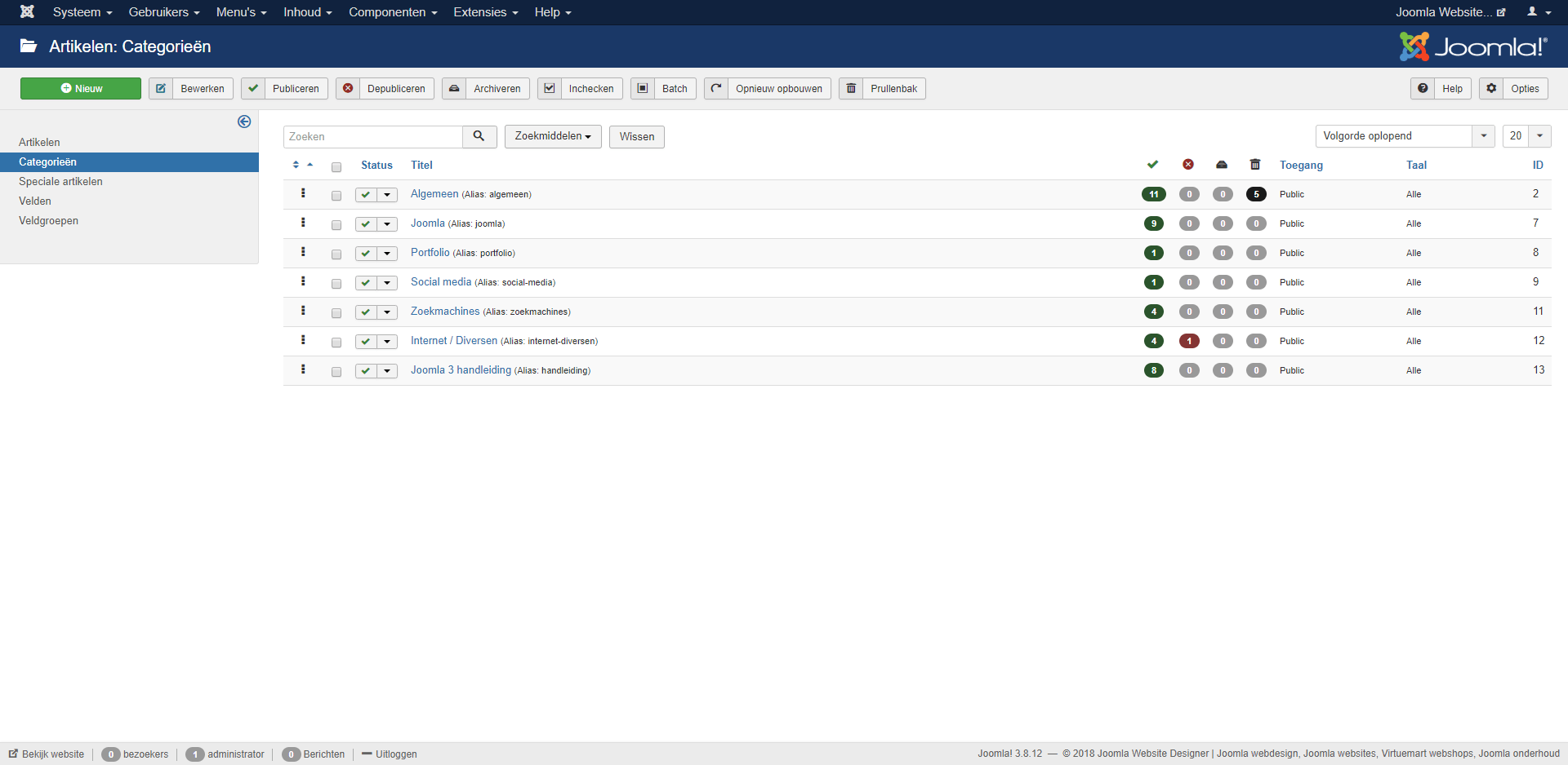 joomla categoriebeheer