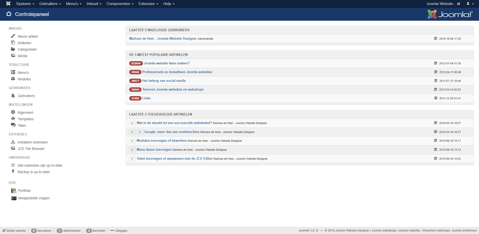 joomla controlepaneel