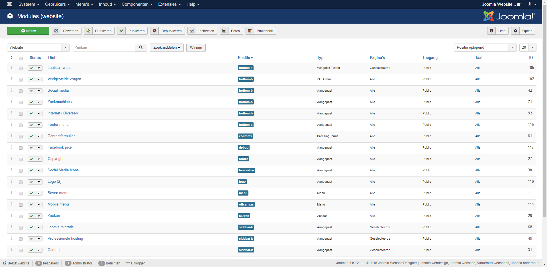 joomla module beheer